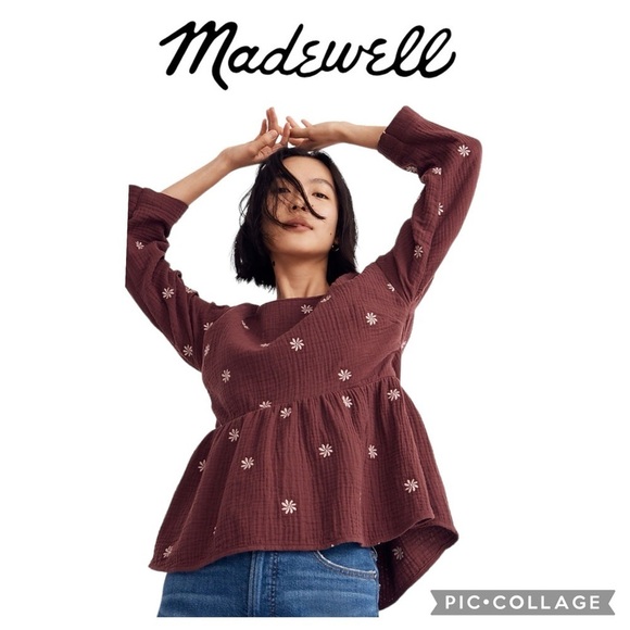 Madewell Embroidered Lightspun Peplum Open-Back Top size XS NWT $88 - Picture 1 of 9